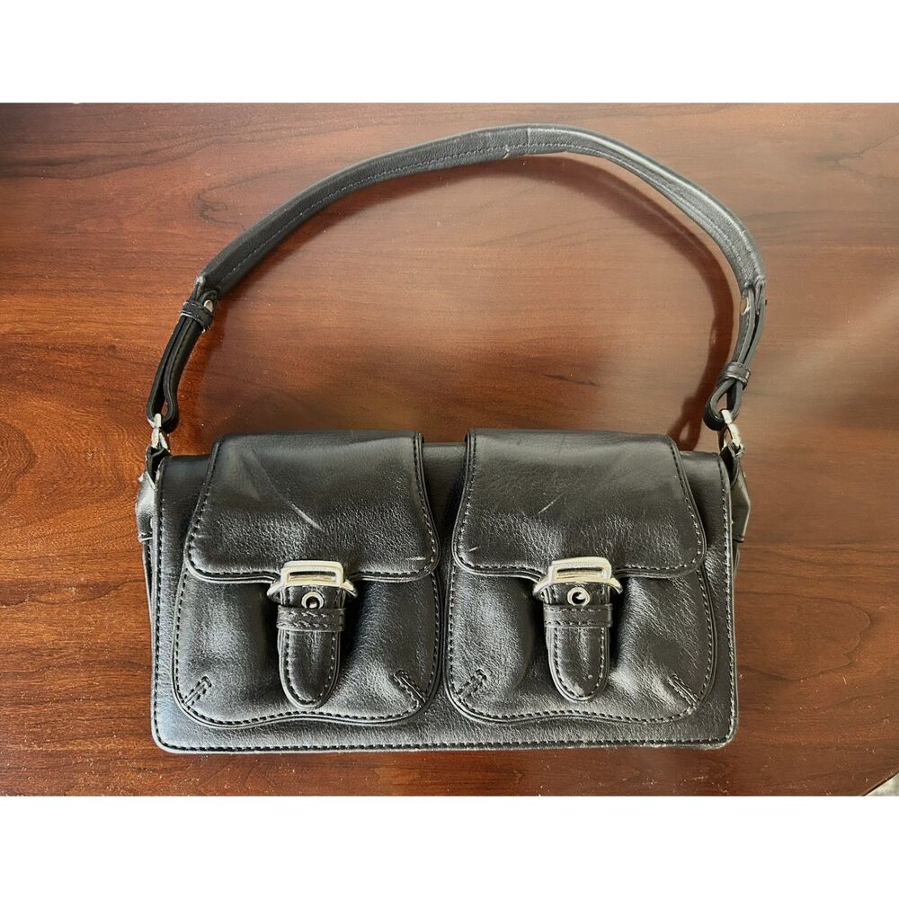 Vintage Cole Haan black leather small purse shoulder bag with dual front pockets